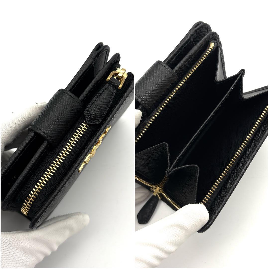 未使用◆PRADA 二つ折り財布 サフィアーノ ゴールドロゴ 黒