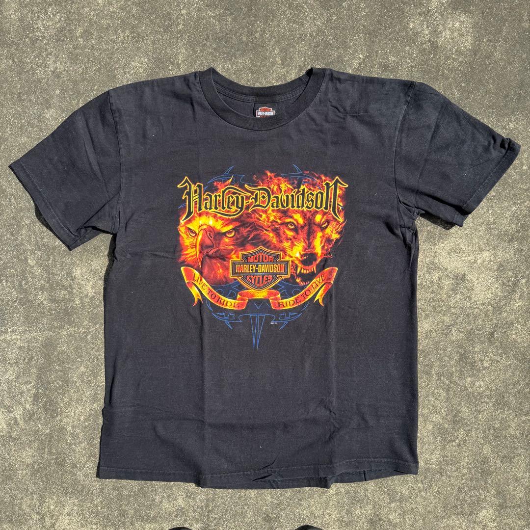 m.n　ハーレーダビッドソン 両面ビッグロゴ Tシャツ 炎 狼 鷹XL