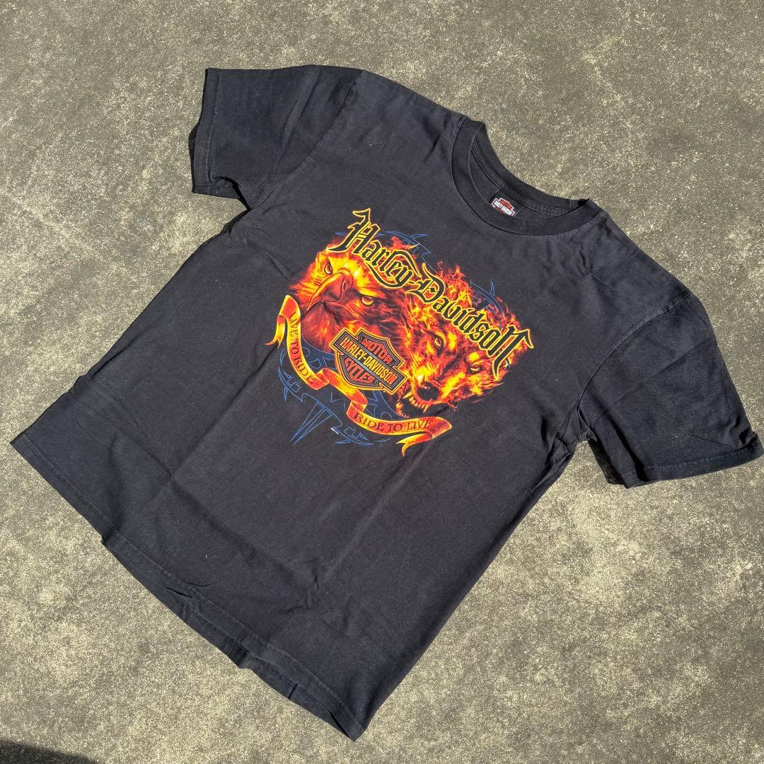m.n　ハーレーダビッドソン 両面ビッグロゴ Tシャツ 炎 狼 鷹XL