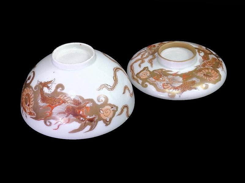 古伊万里　金襴手　龍に鳳凰の図　蓋茶碗　135AS-DBt