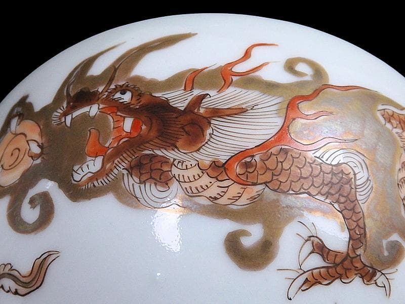 古伊万里　金襴手　龍に鳳凰の図　蓋茶碗　135AS-DBt