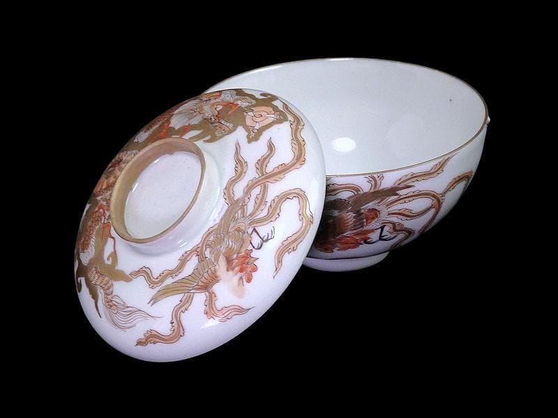 古伊万里　金襴手　龍に鳳凰の図　蓋茶碗　135AS-DBt