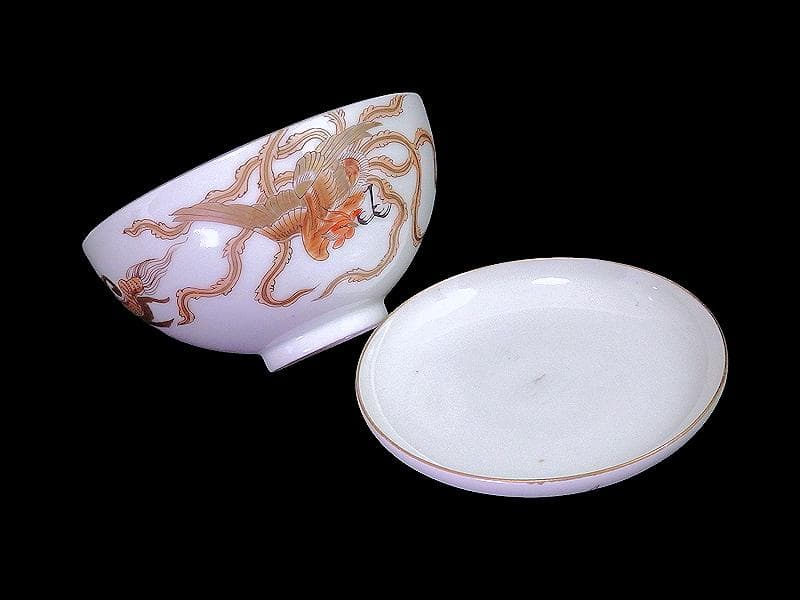 古伊万里　金襴手　龍に鳳凰の図　蓋茶碗　135AS-DBt