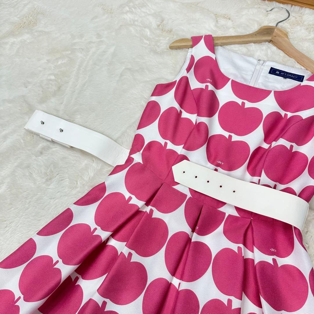 ✨美品✨M’S GRACY アップル柄×白リボン ワンピース 38 M