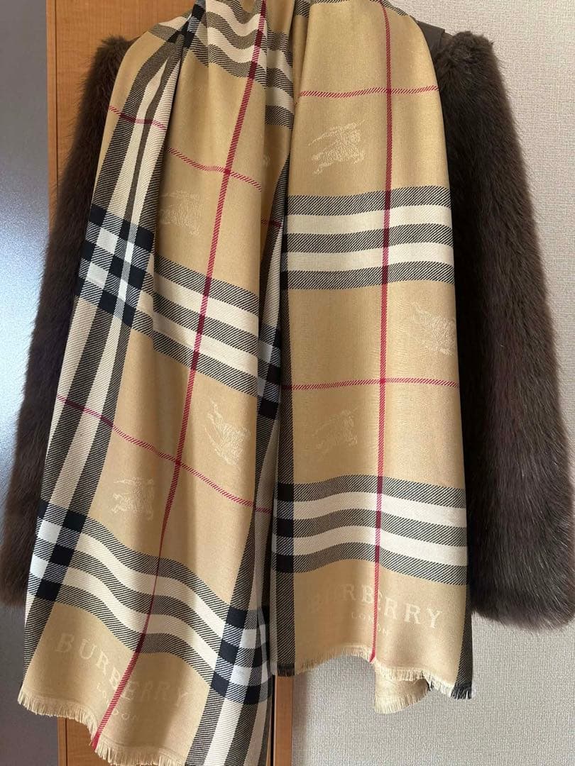 BURBERRY チェック柄マフラー 大判 シルクカシミア 180cm×70cm