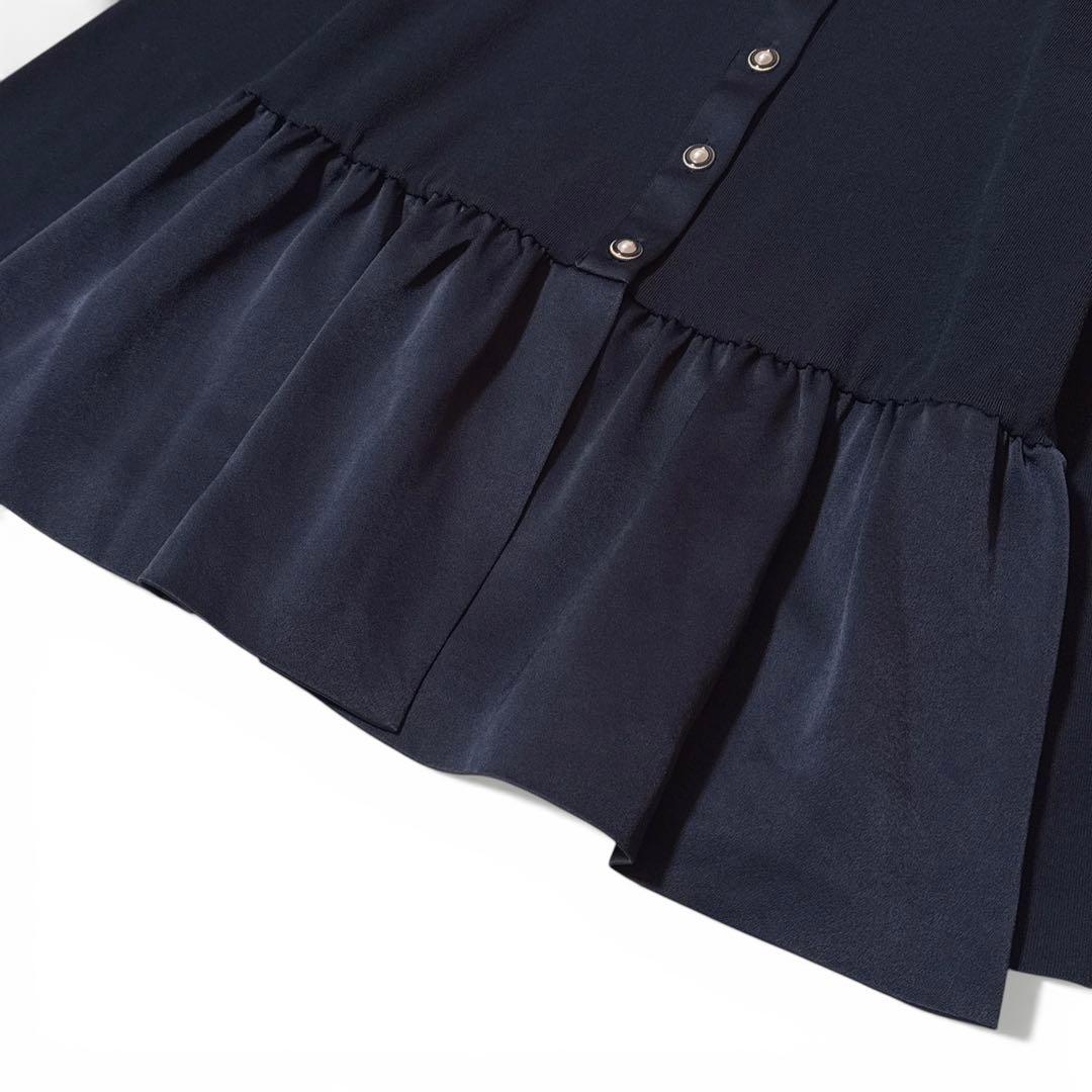 極美品✨️25SS　アナイ　布帛コンビペプラム カーディガン　ネイビー　38