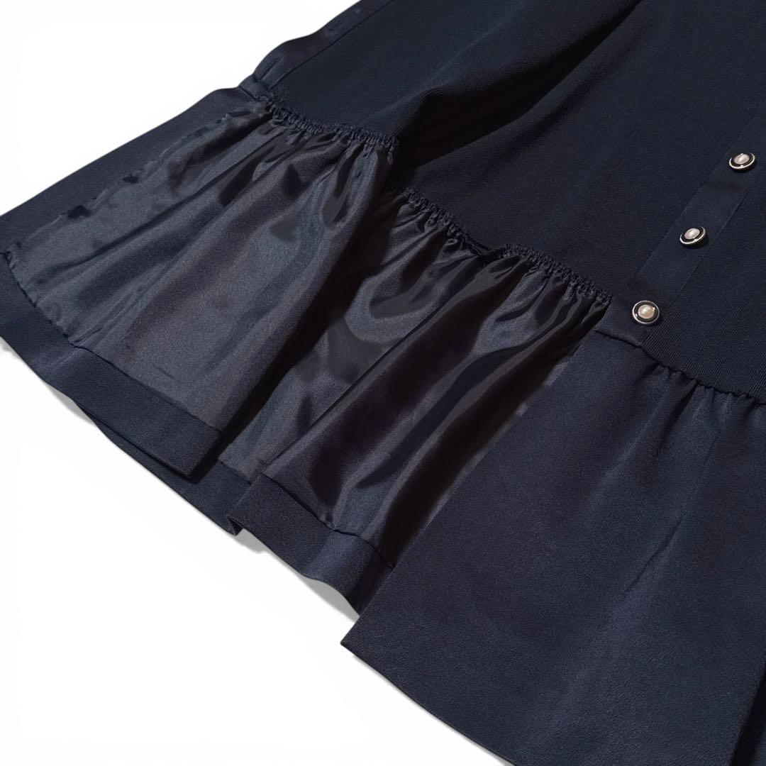 極美品✨️25SS　アナイ　布帛コンビペプラム カーディガン　ネイビー　38