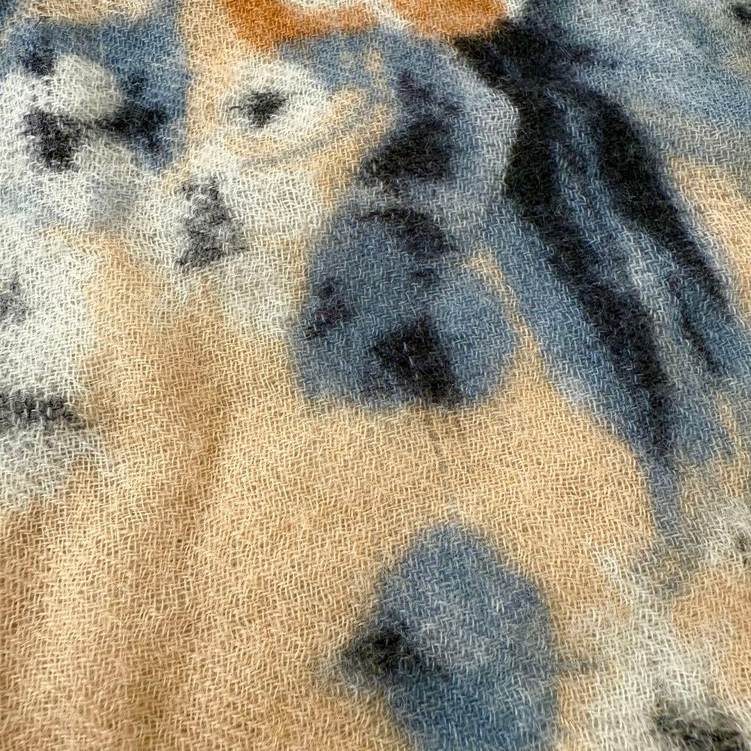 美品 CITRUS シトラス 大判 ウール ストール 花柄 フリンジ ポンポン