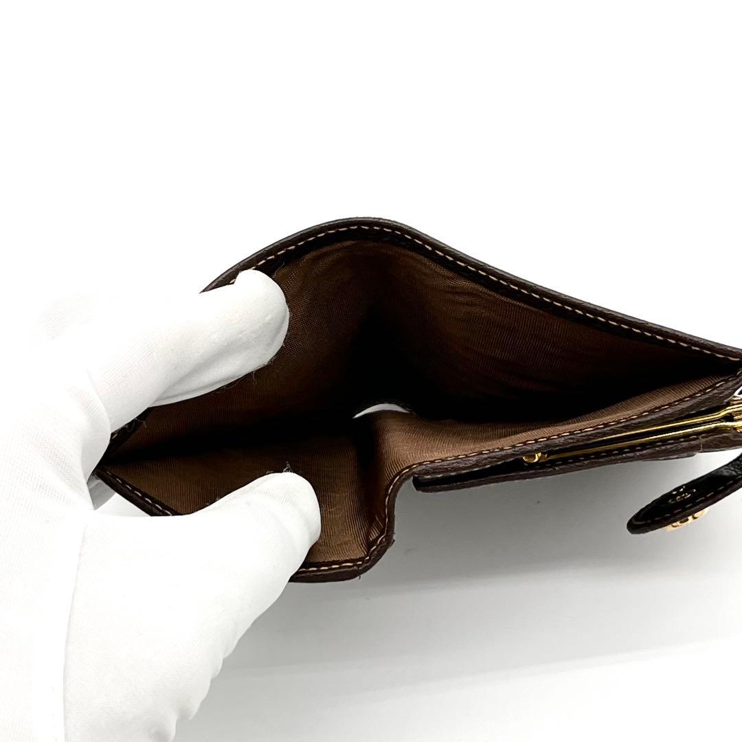 【美品】GUCCI 二つ折り財布　がま口　GG柄　PVC レザー　ブラウン