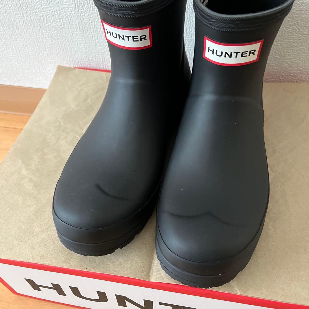 HUNTER ブラック長靴 ストライプループ付き