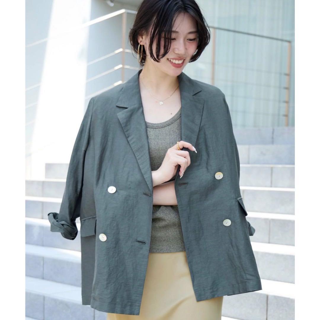 美品✨MICA&DEAL シアーライトジャケット リネン ダブルボタン カーキ