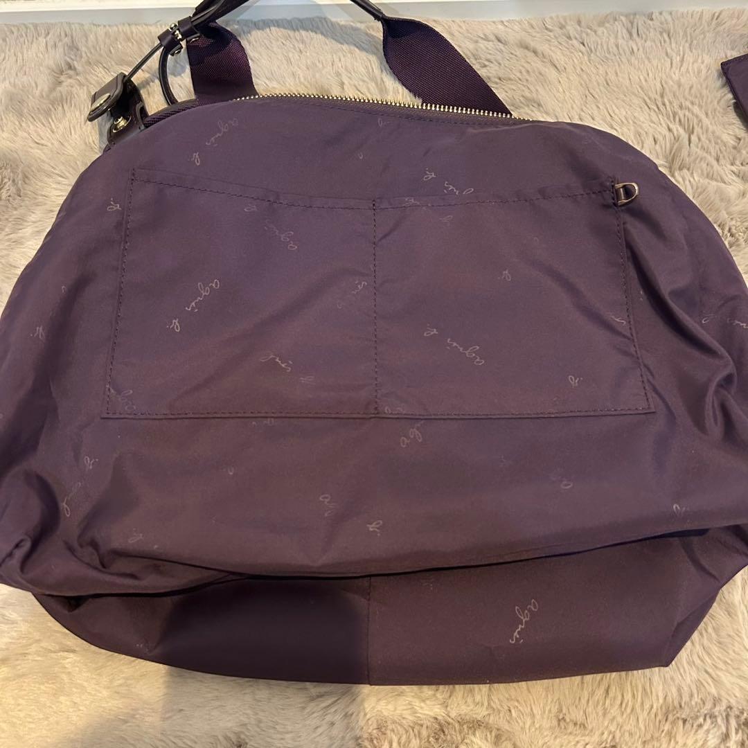 美品 agnes b. 2Way ボストンバッグ 南京錠 チャーム 紫 パープル