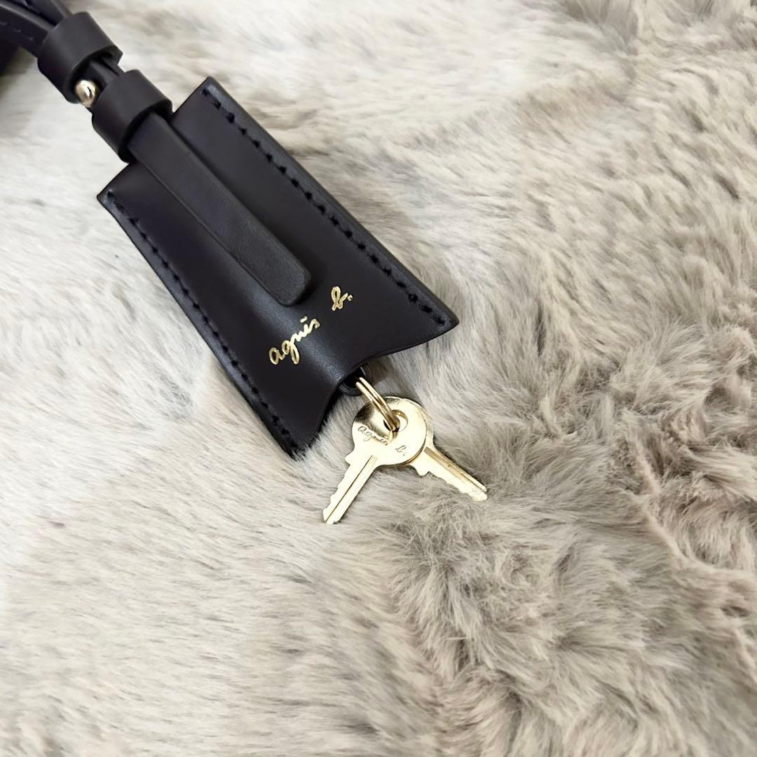 美品 agnes b. 2Way ボストンバッグ 南京錠 チャーム 紫 パープル