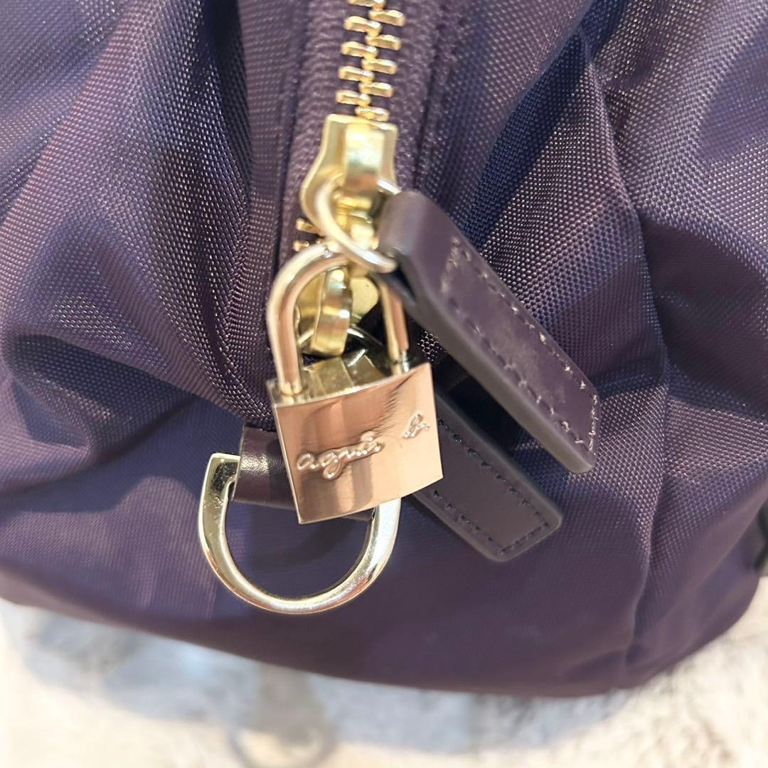 美品 agnes b. 2Way ボストンバッグ 南京錠 チャーム 紫 パープル