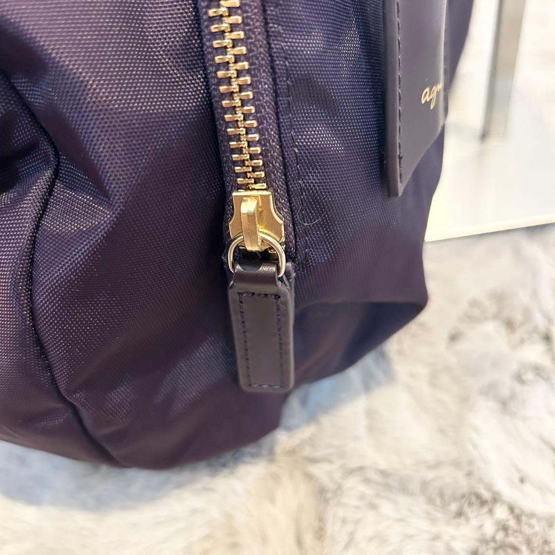 美品 agnes b. 2Way ボストンバッグ 南京錠 チャーム 紫 パープル