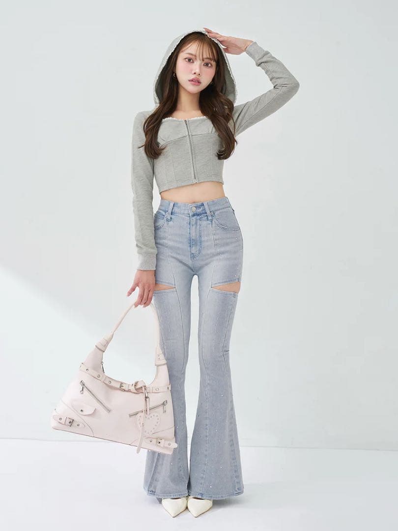 Darich ドロップビジューフレアデニムパンツ I-BLU Sサイズ