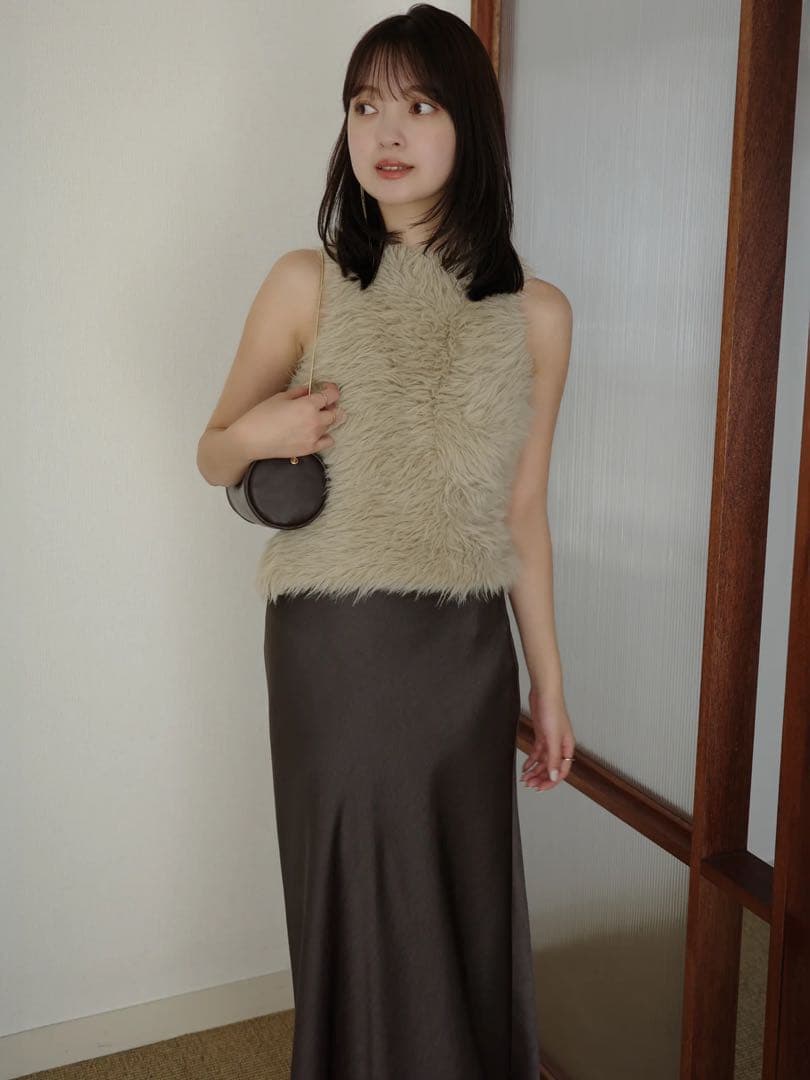 anuans サテンナロースカート　CHARCOAL BROWN