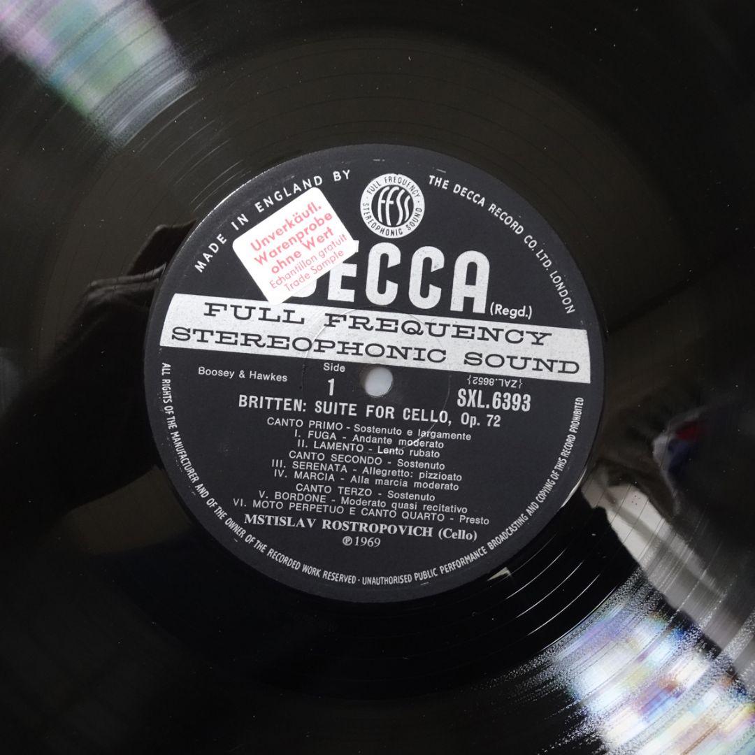 非売品 英Decca SXL　ブリテン 無伴奏チェロ組曲　ロストロポーヴィチ