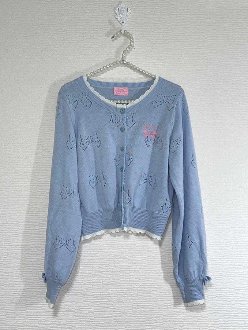 【Angelic Pretty】リボン透かしニットカーディガン(サックス)