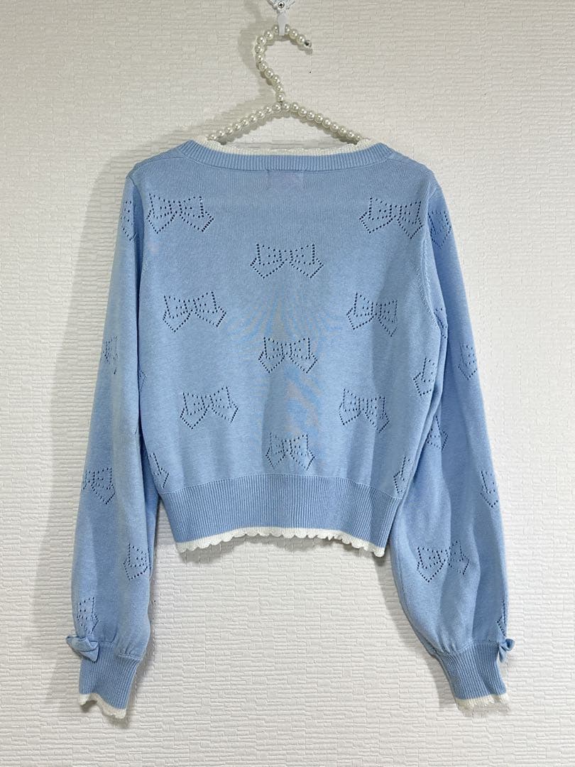 【Angelic Pretty】リボン透かしニットカーディガン(サックス)