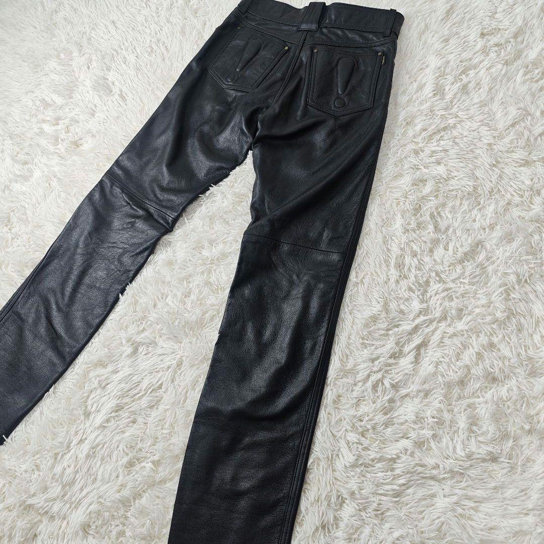 【ほぼ新品！】ABROAD 牛革　ライダース パンツ 黒　メンズM　77