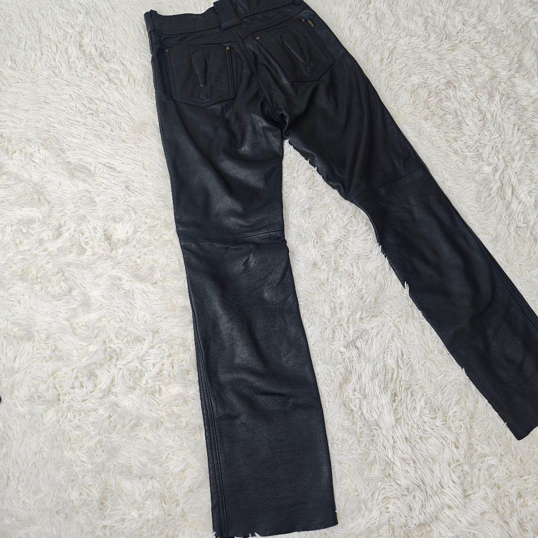 【ほぼ新品！】ABROAD 牛革　ライダース パンツ 黒　メンズM　77