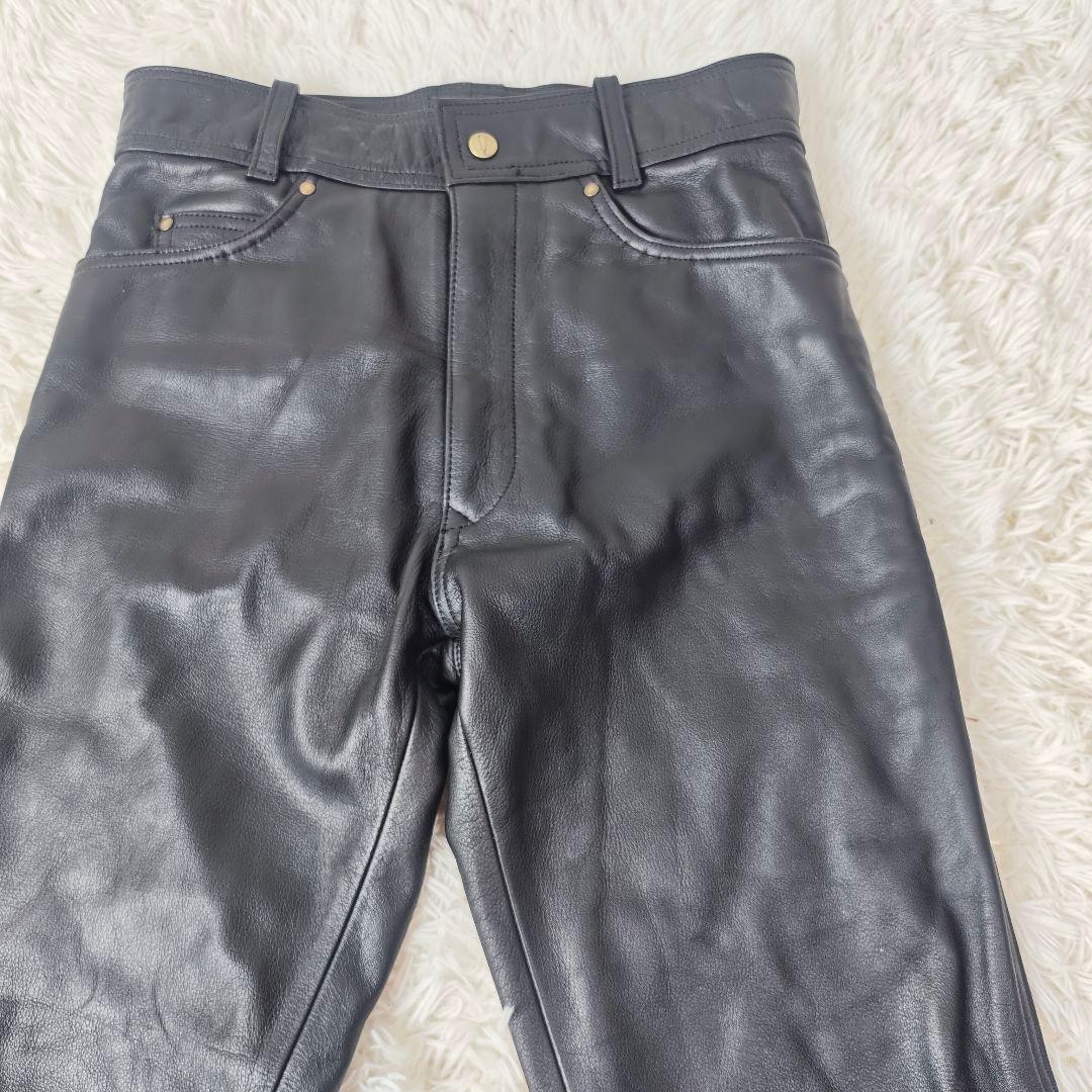 【ほぼ新品！】ABROAD 牛革　ライダース パンツ 黒　メンズM　77