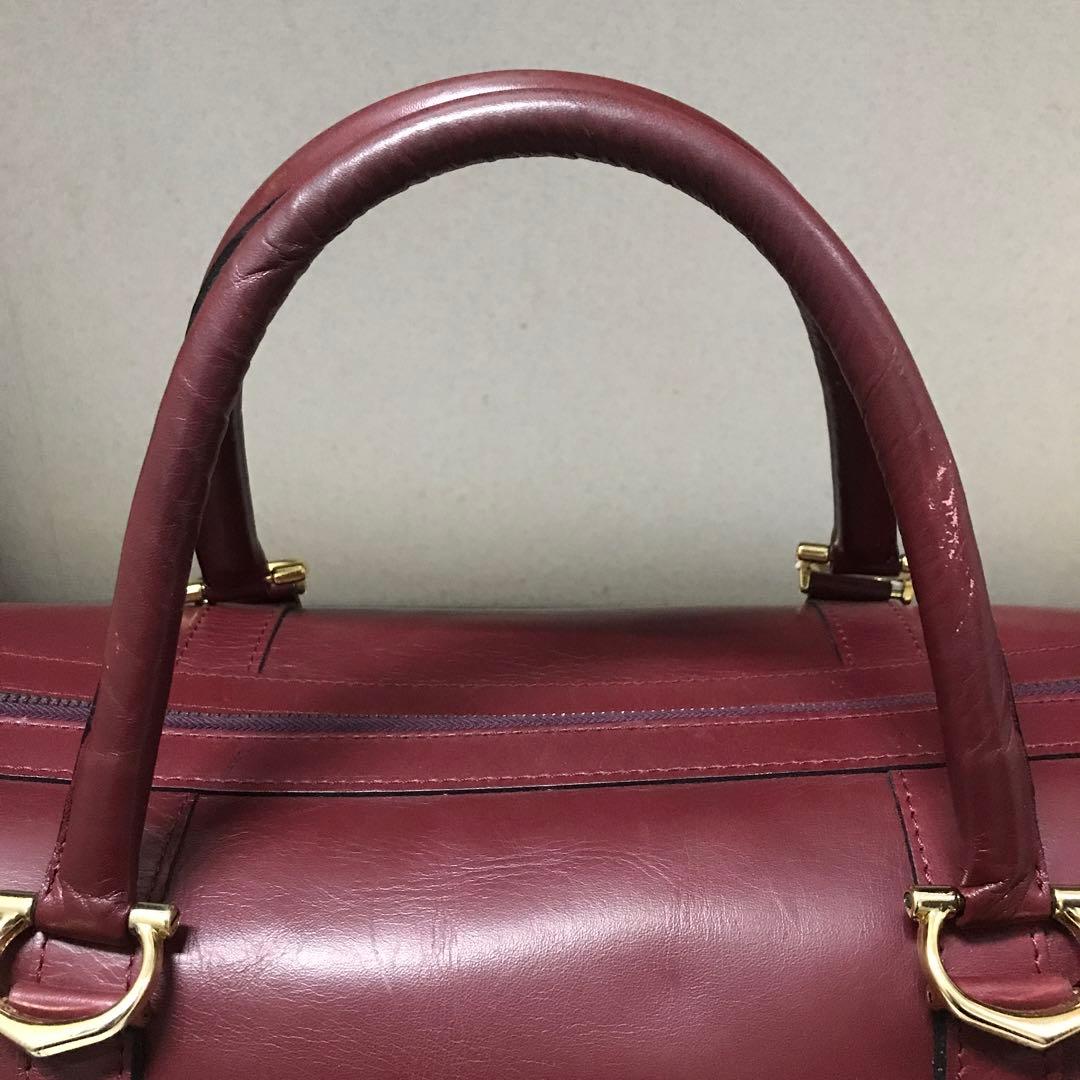 【希少品・袋・鍵付き美品】Cartier バーガンディ レザー ボストンバッグ
