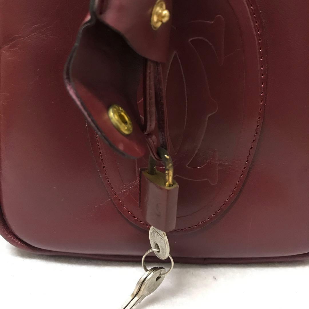 【希少品・袋・鍵付き美品】Cartier バーガンディ レザー ボストンバッグ