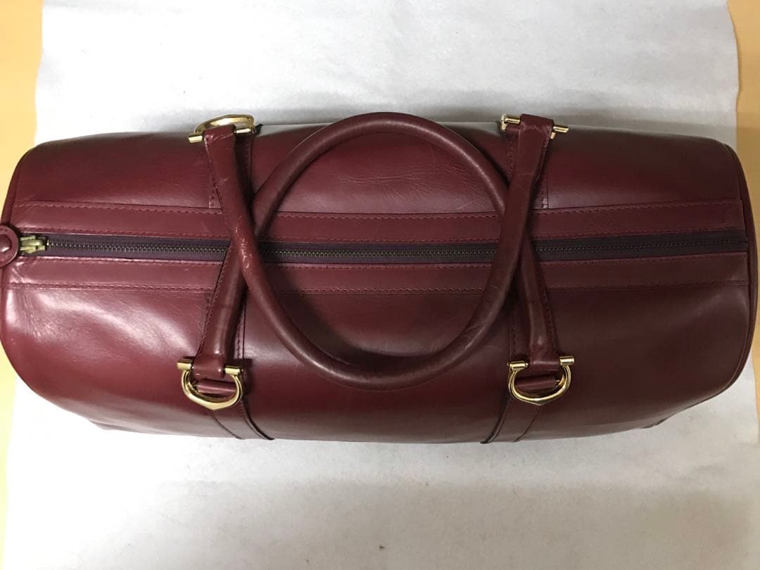 【希少品・袋・鍵付き美品】Cartier バーガンディ レザー ボストンバッグ