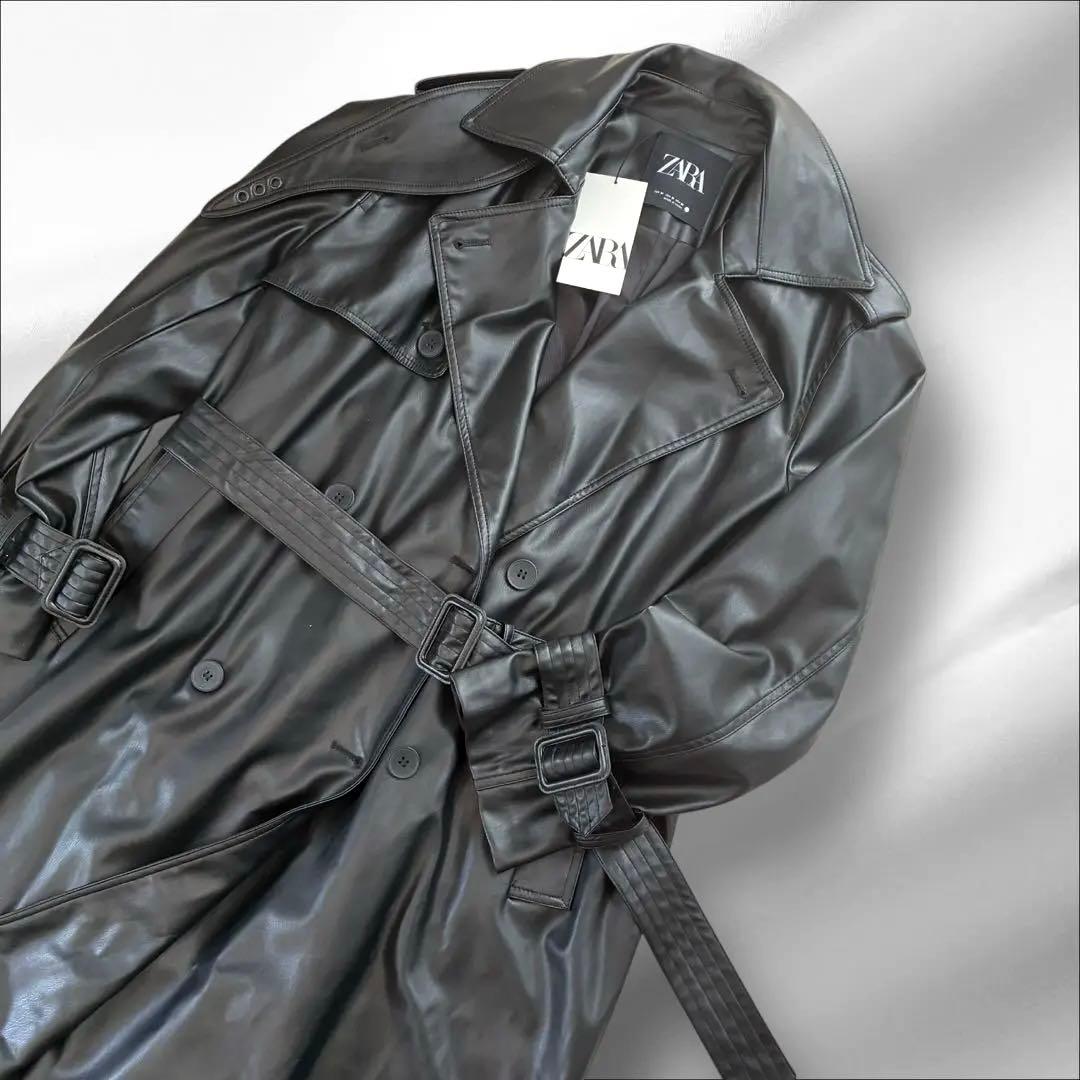 極美品✨ ZARA ブラック ロングコート M レザー　ザラ　レザージャケット