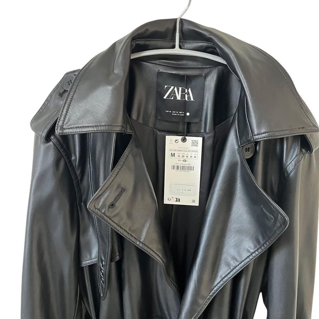 極美品✨ ZARA ブラック ロングコート M レザー　ザラ　レザージャケット