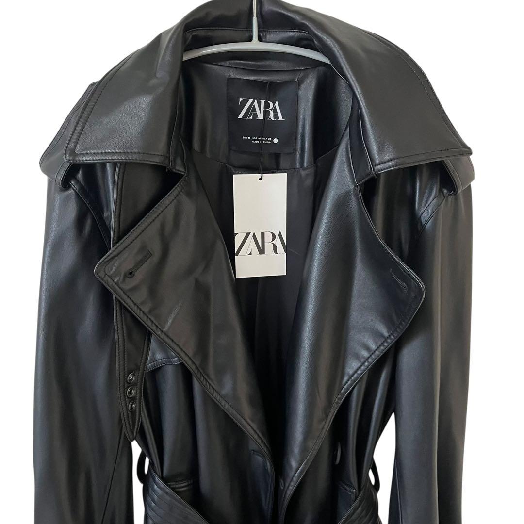 極美品✨ ZARA ブラック ロングコート M レザー　ザラ　レザージャケット