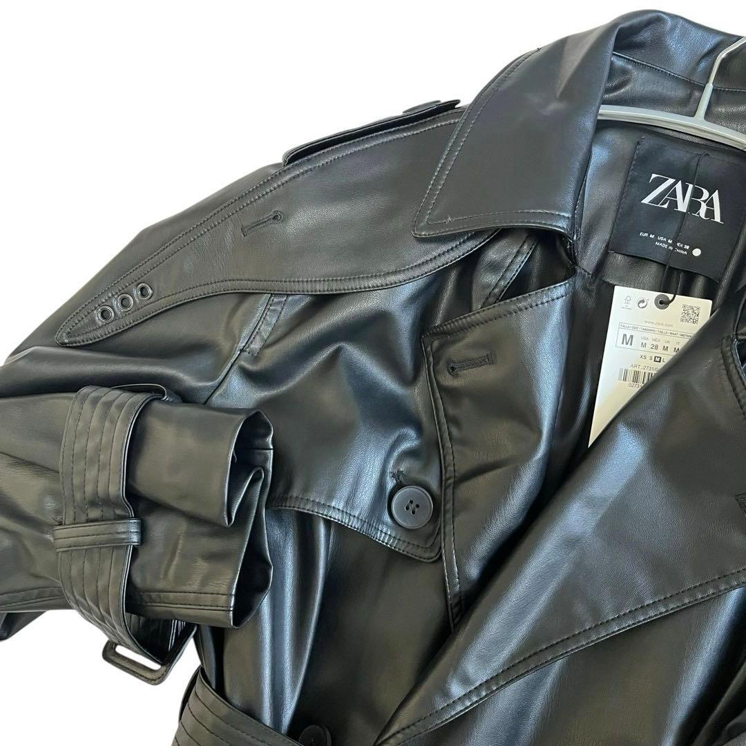 極美品✨ ZARA ブラック ロングコート M レザー　ザラ　レザージャケット