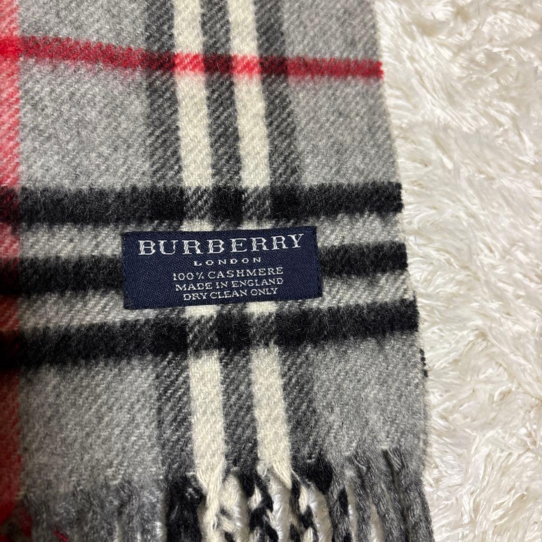 美品 BURBERRY マフラー カシミヤ100グレー ノバチェック 英国製
