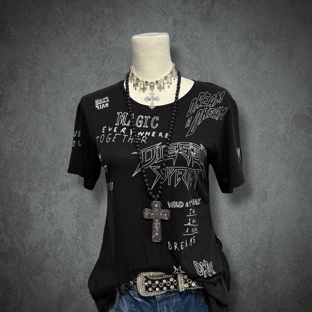 DIESEL 00s スカル サイドベルト Tシャツ y2k 平成ギャル パンク