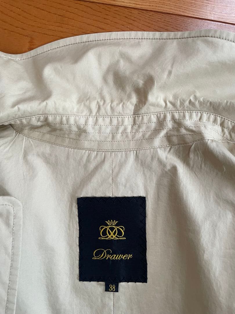 上質コットンムソウ ロングコート ベージュ ベルト付美品Drawer ドゥロワー