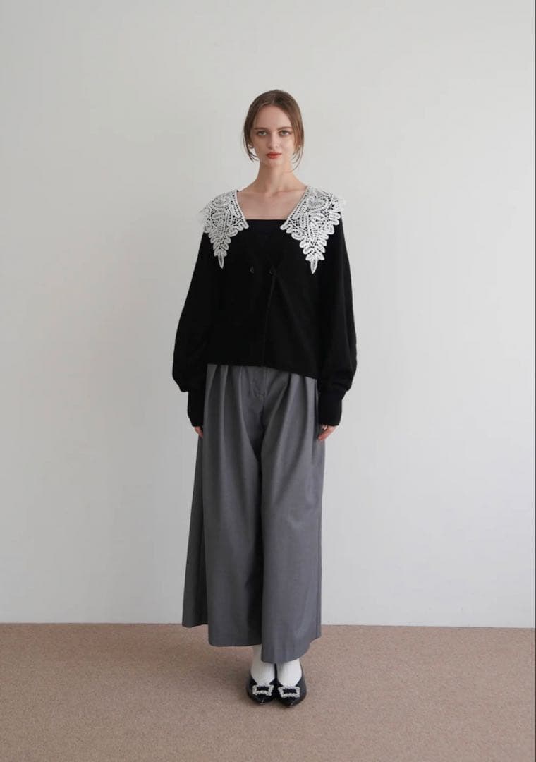 トップス acka. lace collar knit cardigan black