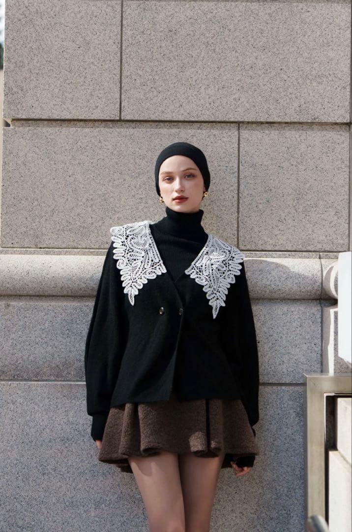 トップス acka. lace collar knit cardigan black