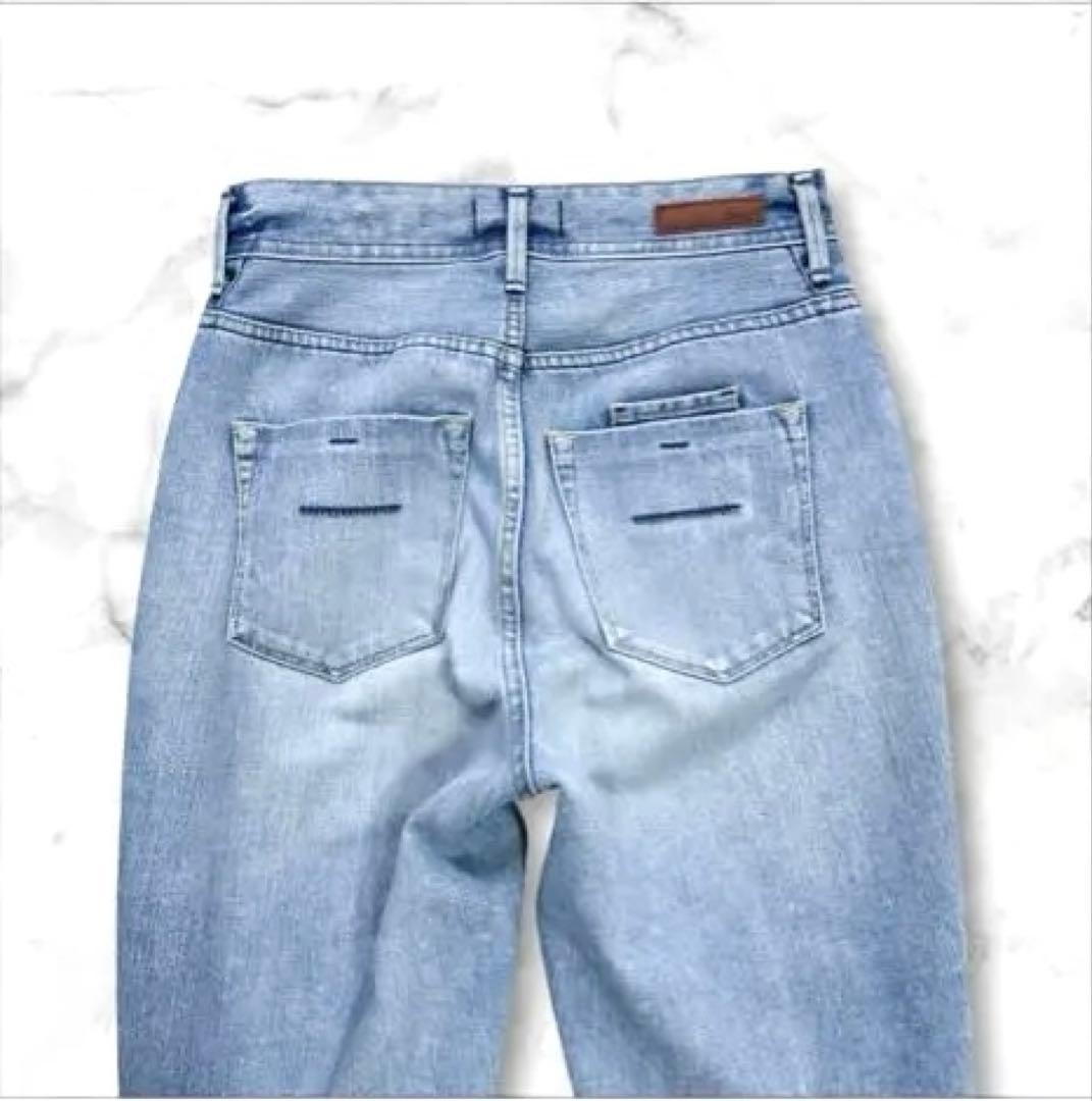 美品 25 ヤヌーク ハイウエストルース TDS デニム スリムテーパード