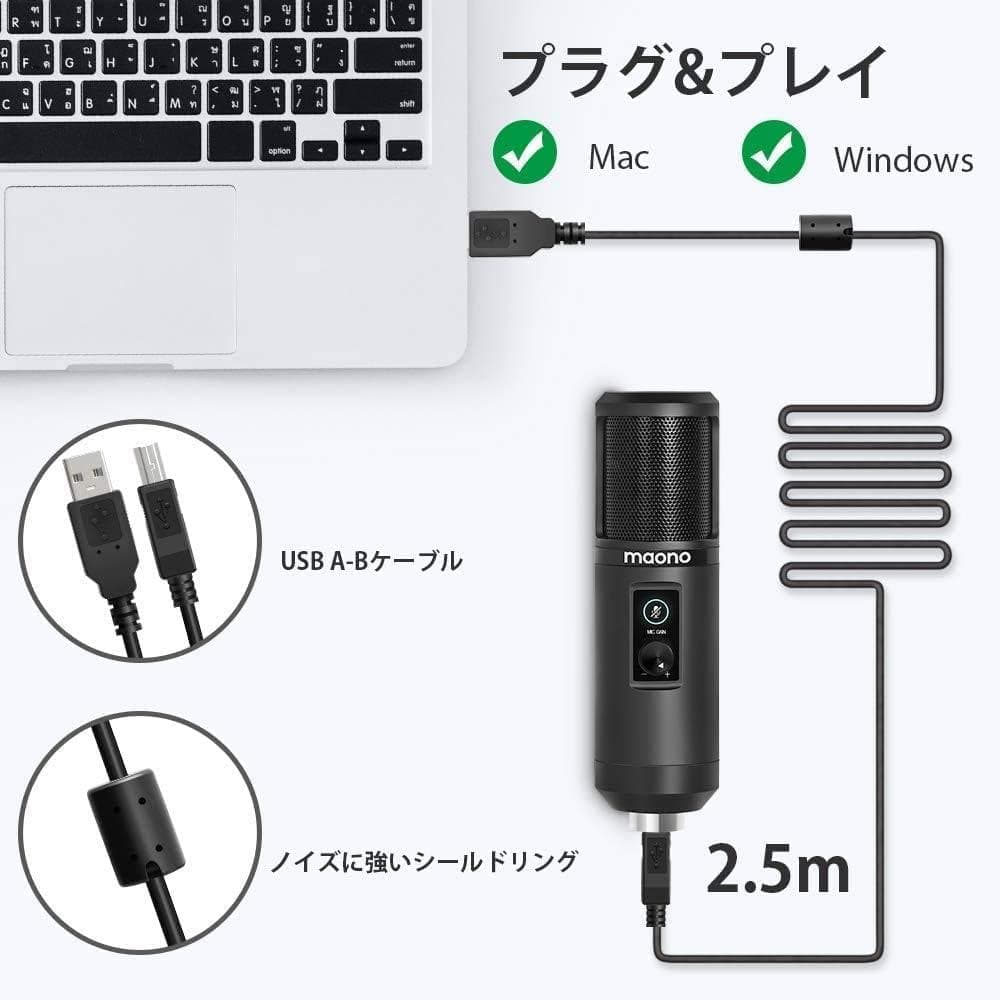 コンデンサーマイクセット ゲイン調整ノブ USBケーブル付き 179B1728