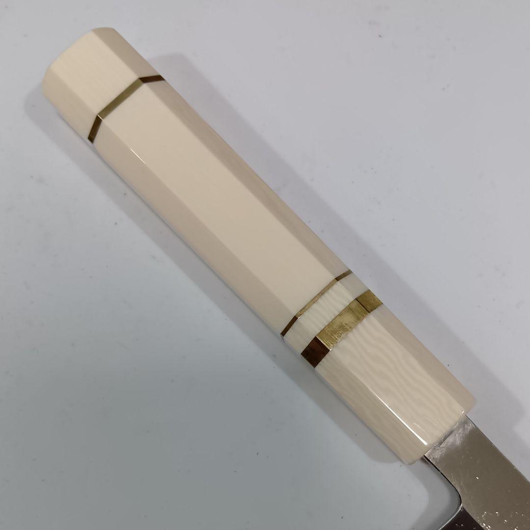 ステン本焼V金10号先丸柳刃包丁27cm人工象牙八角柄