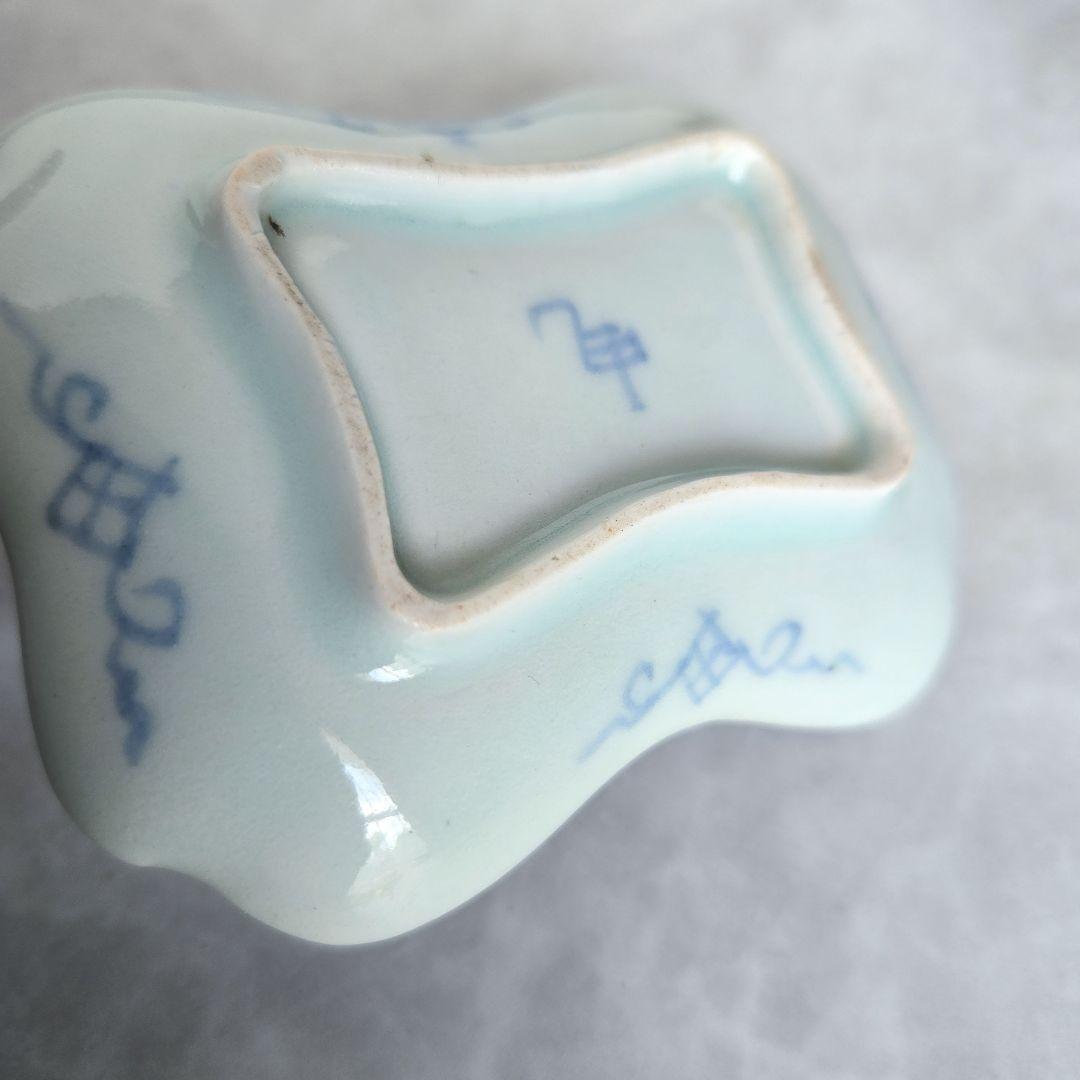 古伊万里　染付　型紙摺印判　小皿　豆皿　江戸　菊唐草　骨董　印判　アンティーク