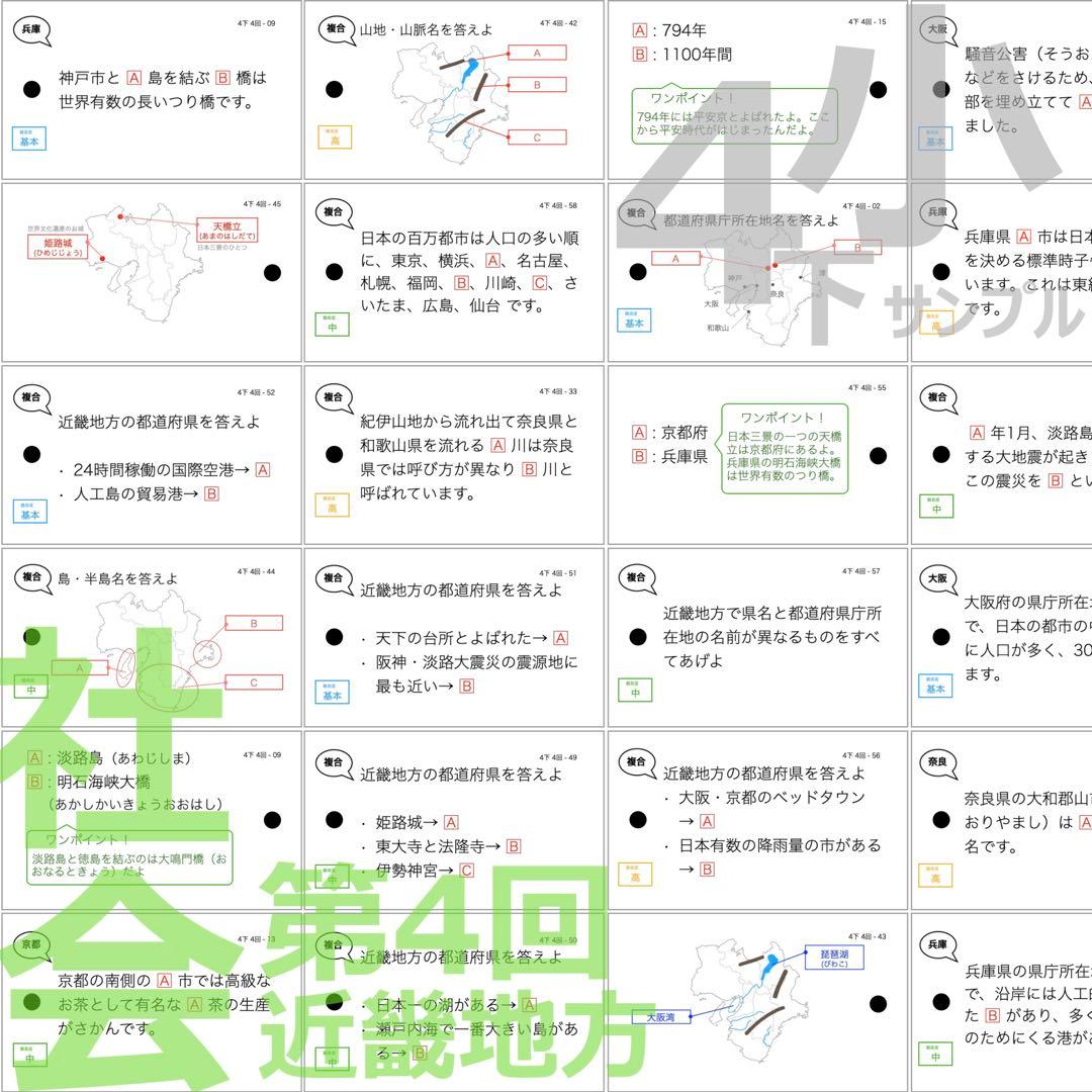 中学受験 暗記カード【4年下 理社国6-9回】 予習シリーズ 組み分け対策