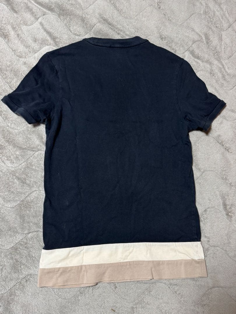ネイビー コットン混紡 Tシャツ ストライプ裾　モンクレール