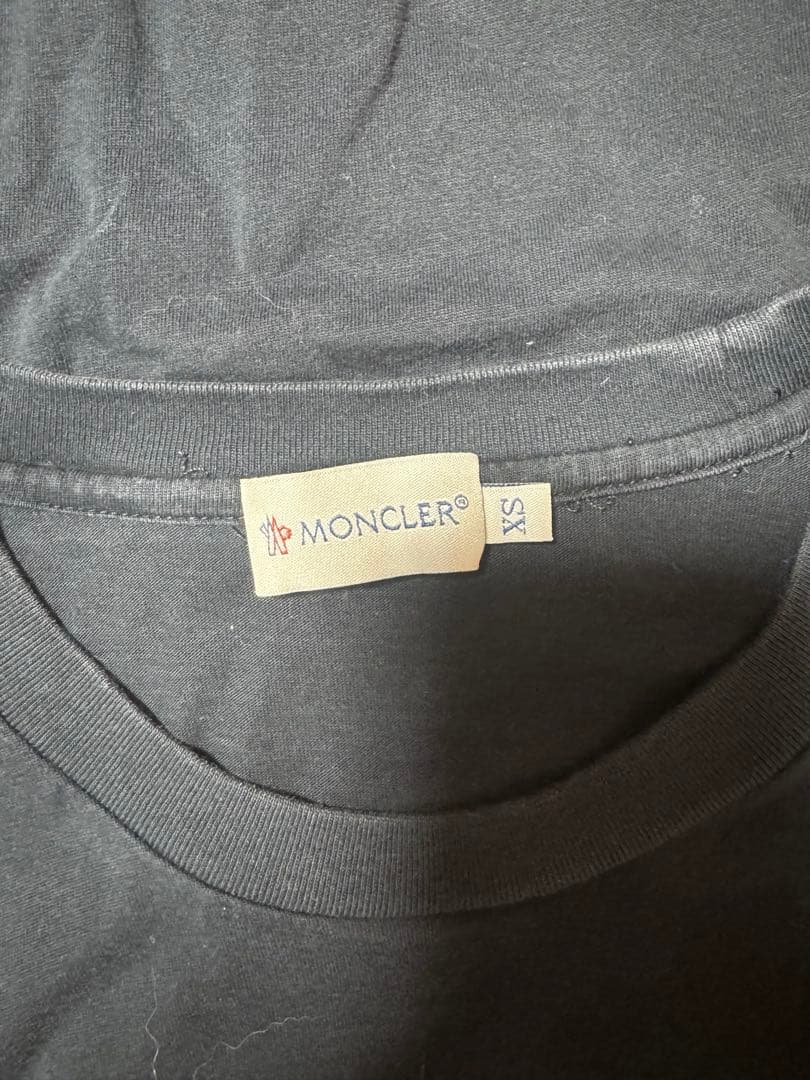 ネイビー コットン混紡 Tシャツ ストライプ裾　モンクレール