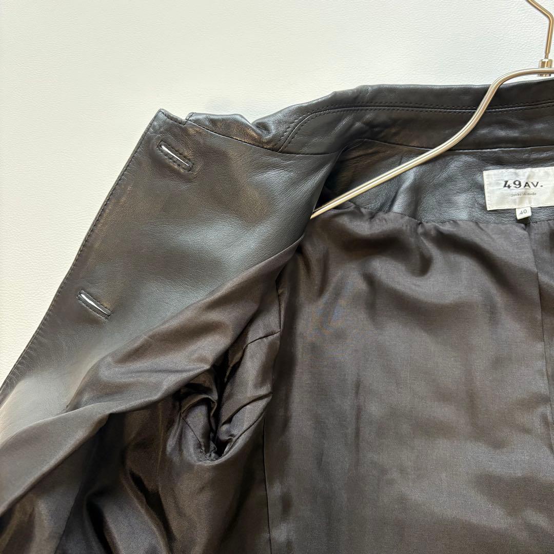 49AV. ジュンコシマダ 羊革 レザーコート ラウンドカラー 40 ブラック