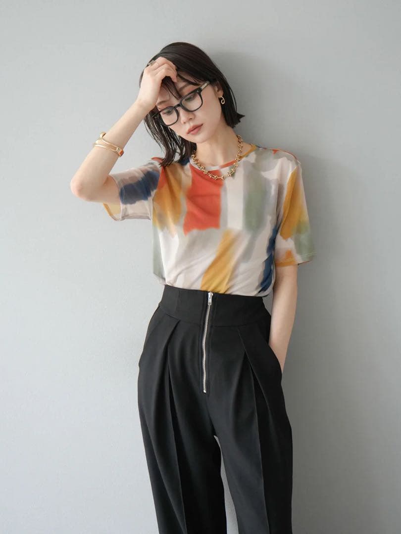 リネンライク配色フレアタンクトップ バイカラーツイードキャミ 黒 Lumier