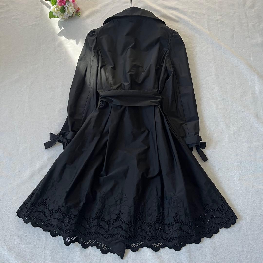 M'S GRACY Aライン トレンチコート 刺繍 リボン ブラック 40