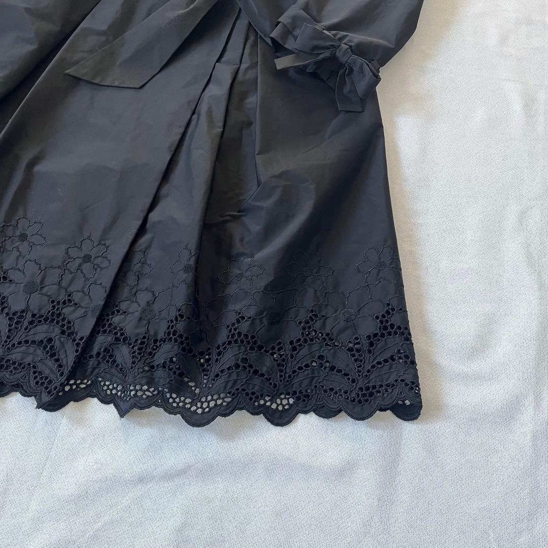 M'S GRACY Aライン トレンチコート 刺繍 リボン ブラック 40